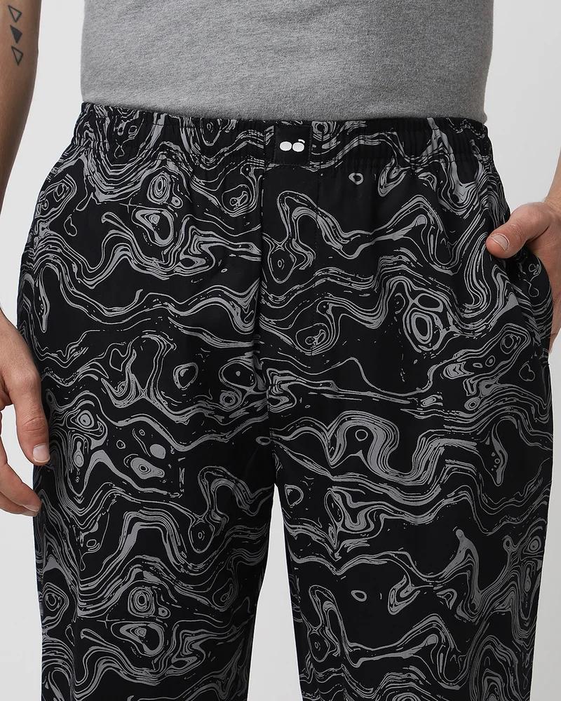 bewakoof  Men's Black All Over Printed Pyjamas  | Best Price UAE
